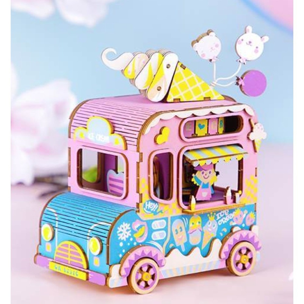 NEW Robotime Music Box DIY Kit Pink Ice Cream Truck Moving Flavor AMD61